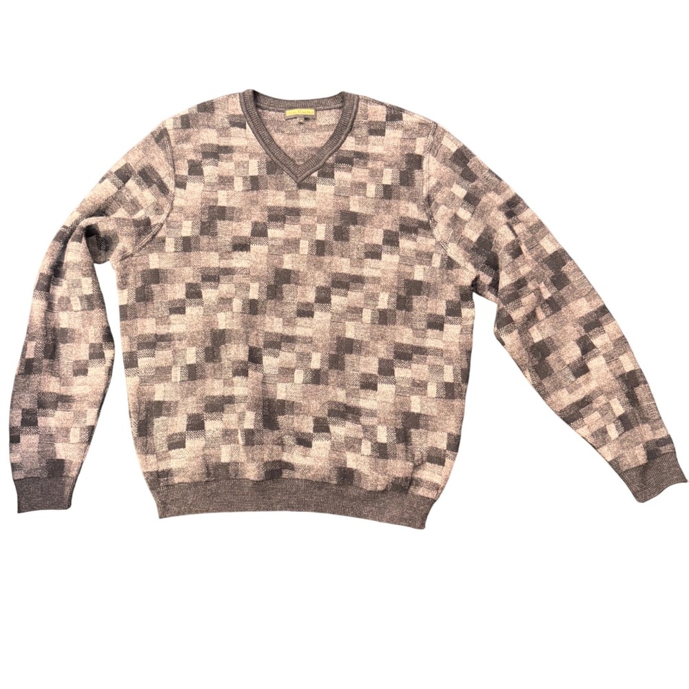 VTG 1990s‎ Leno Romano Mens Sweater Medium Gray Geometric Extra Fine Merino Wool